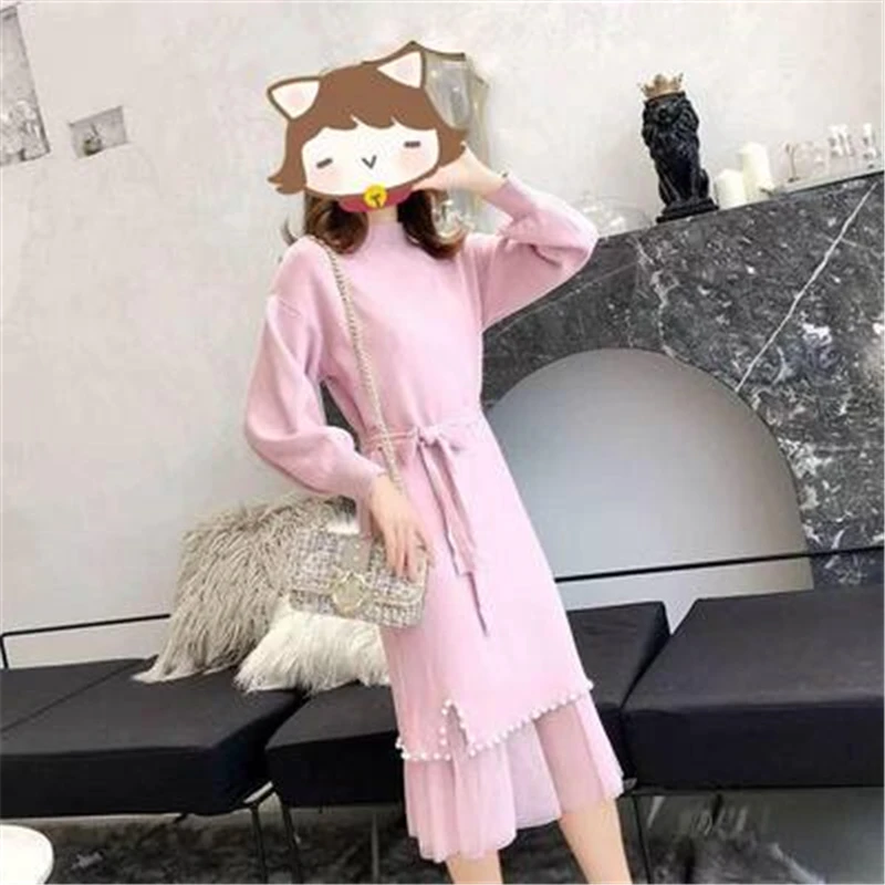 Женский свитер вязаные платья для весны и осени свободное женское вязаное платье