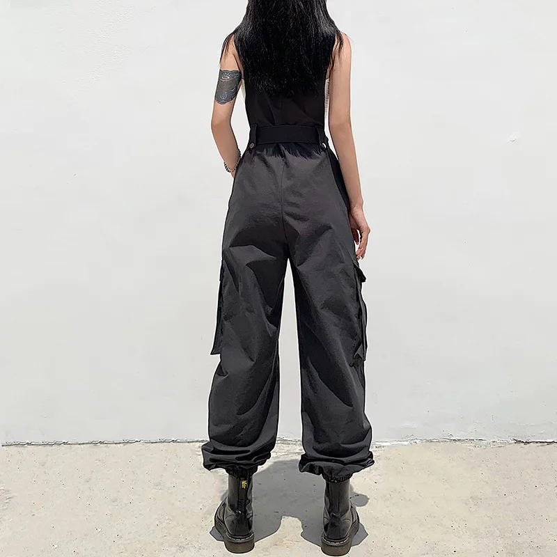 Fashion All-match high waist overalls Women's Spring Autumn new solid color loose thin hip-hop street casual pants trousers