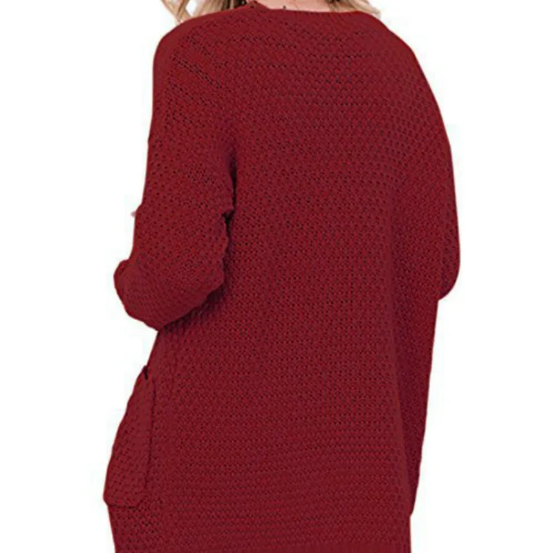 

Long Loose Cardigan Knit Sweater Coat In Autumn and Winter Fashion Outwear Slimming Knitting Solid Color Full Sleeve Sweater