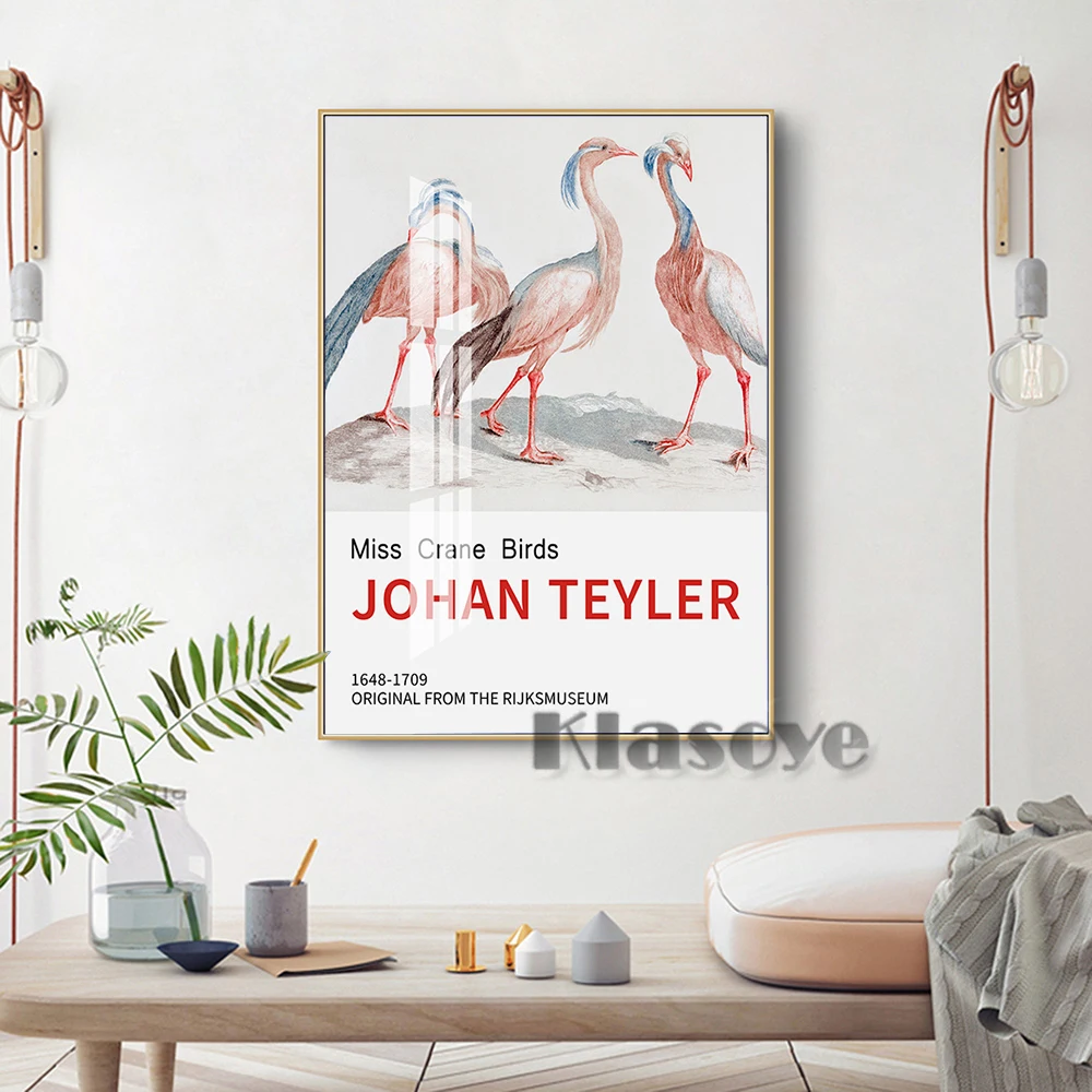 

Johan Teyler Dutch Golden Age Exhibition Museum Poster Miss Crane Birds Color Print Art Canvas Painting Wall Picture Home Decor