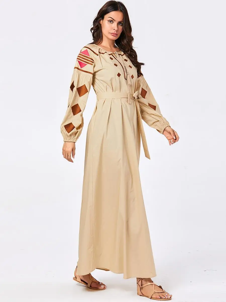 Мусульманское женское Вышитое Платье макси с длинным рукавом халат ислам Дубаи