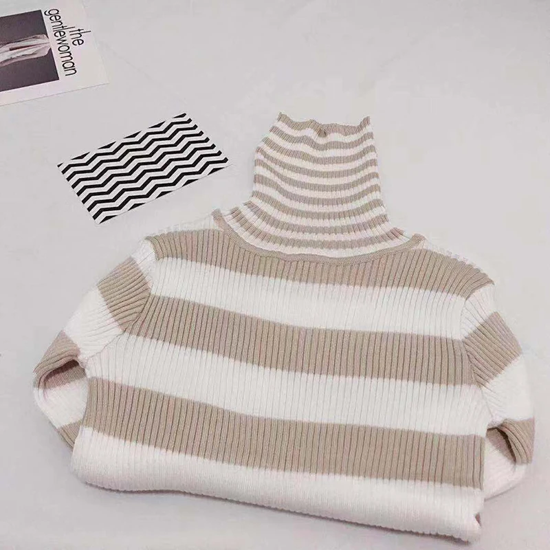 

Pullovers Women Sweaters Long Sleeve Striped Turtleneck Slim Womens Simple Trendy Elegant Soft Pullover All-match Clothing