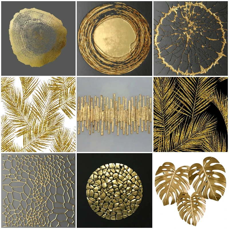 

Nordic Abstract Gold Luxury Leaf Canvas Painting Wall Art Retro Posters Prints Minimalist Picture Living Room Home Decor Design