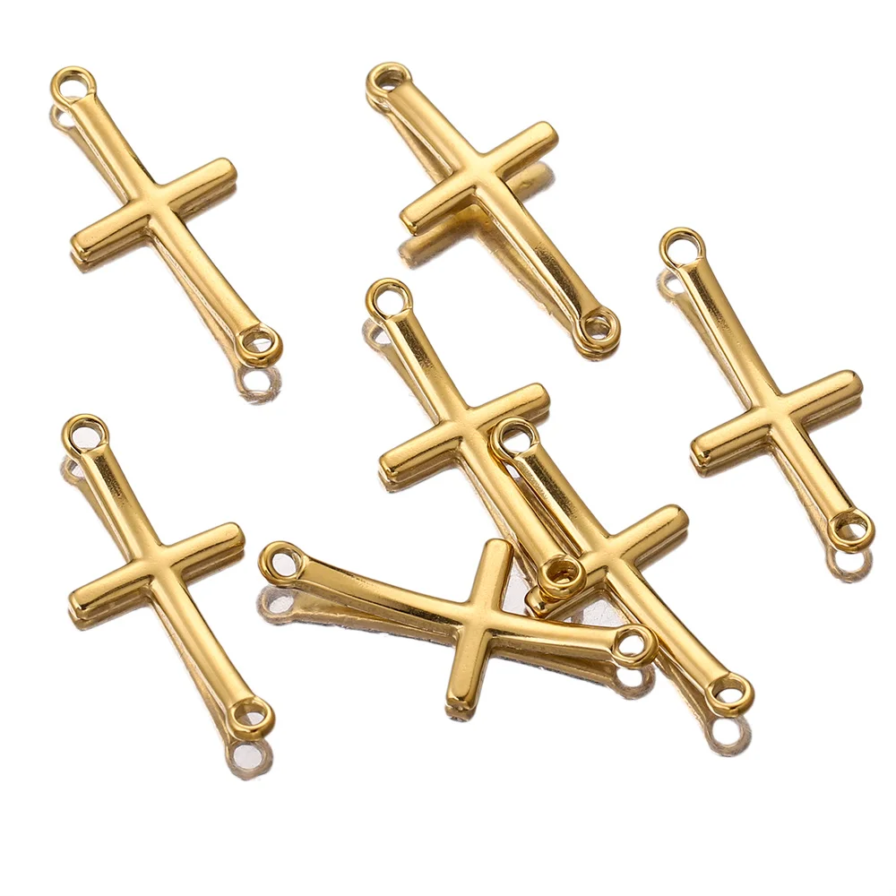 

10pcs lot Gold Stainless Steel Bending Double Hole Cross Pendant Connector Charm DIYJewelry Making Supplies Findings Wholesale
