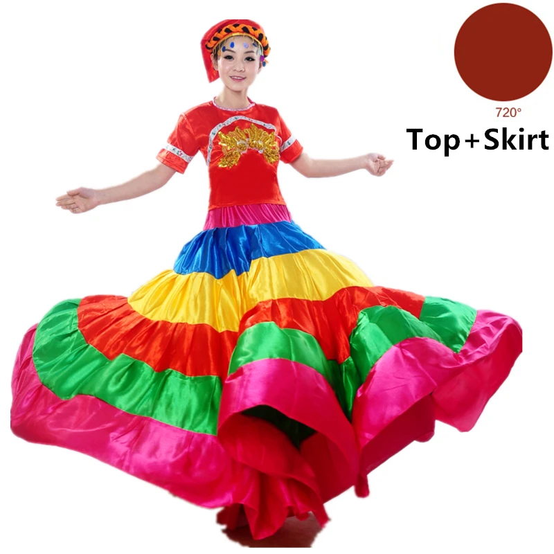 Top Skirt set 720 Фламенго Испания юбочные танцевальные костюмы цыганские Юбки Женская сценическая одежда для хора испанское Платье Большая танцевальная одежда - Цвет: Top Skirt set 720