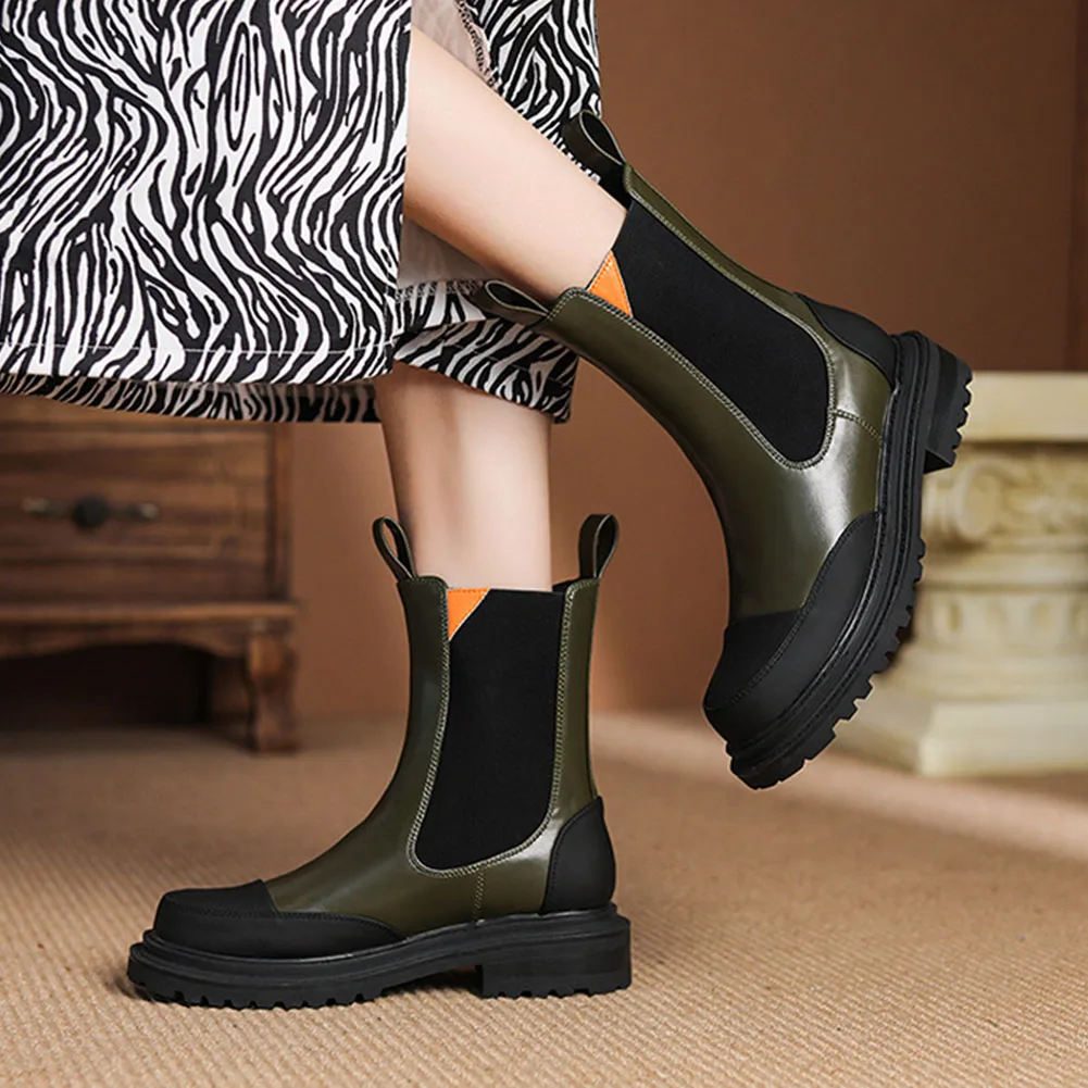 

2021 New Fashion Autumn Winter Mixed Colors Ankle Boots Platform Square Heels Comfy Walking Concise Woman Shoes Chelsea Boots