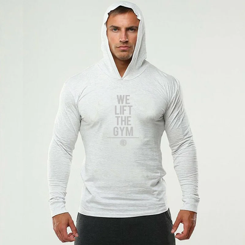 Brand Gym Clothing Spring Bodybuilding Long Sleeve Slim Fit T Shirt Men Cotton T-Shirt with Hoodies Fitness Hooded Male | Мужская одежда