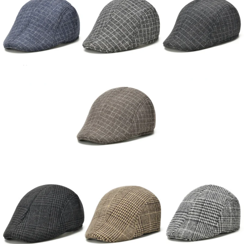 

Woolen Beret Autumn and Winter New Check Pattern Middle-aged and Elderly Men and Women Forward Hat Old Man Cap