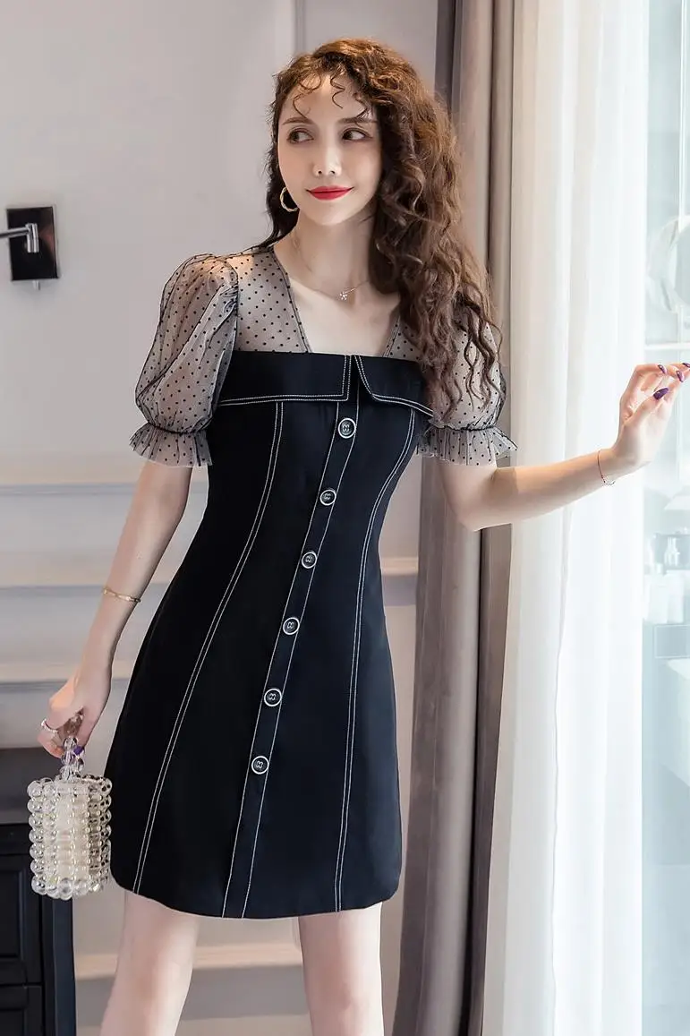 

COIGARSAM Women dress New Summer Mesh Dresses Black 858
