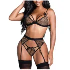 Женское сексуальное нижнее белье, кружевной комплект с бюстгальтером с леопардовым принтом, сексуальное чувственное нижнее белье, Женский комплект нижнего белья с бантом и подвязками, комплекты нижнего белья