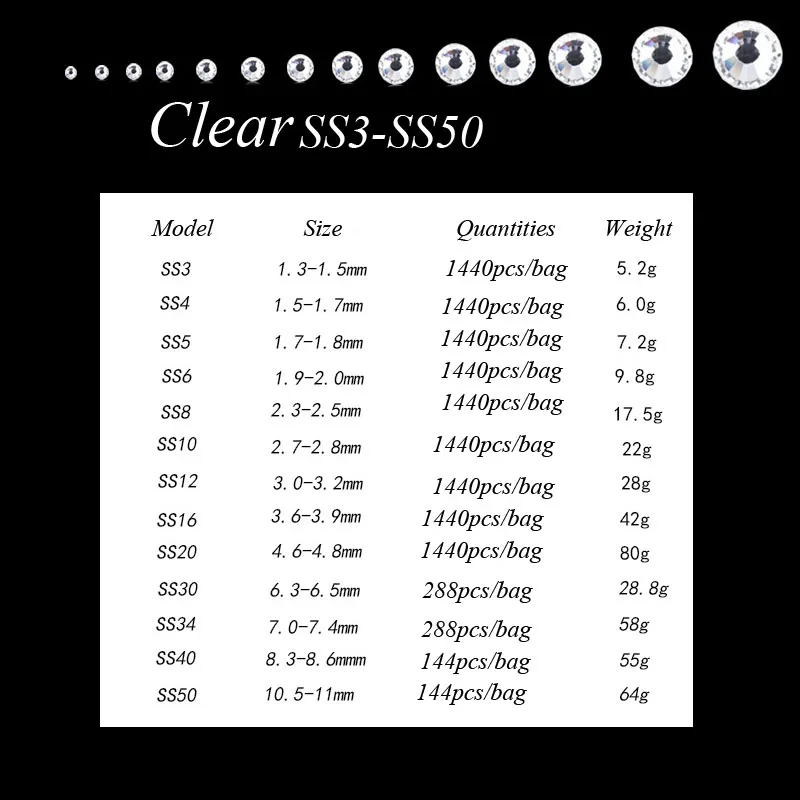 SS3-SS50 Стразы для ногтей из прозрачного хрустального стекла стразы дизайна не клей