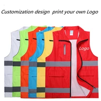 diy logopicture unisex volunteer vest high grade reflective solid color horse clip printing advertising vest customized
