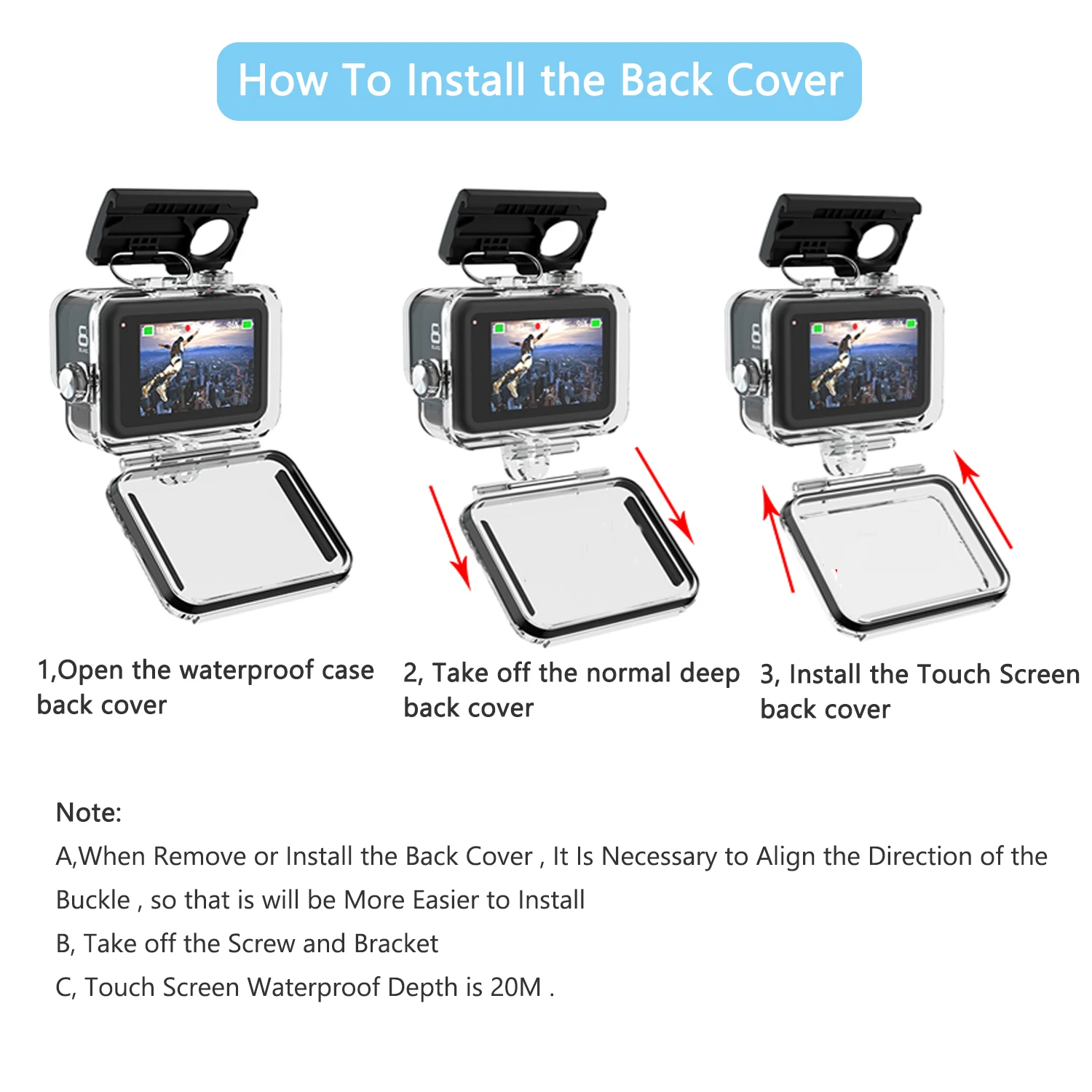 Водонепроницаемый чехол Hopcorner GoPro Hero 8 с сенсорным экраном защитный 60 м для