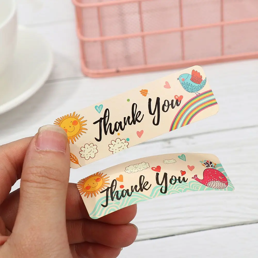 

120pcs Thank You Stickers Cartoon Sun Cloud Bird Whale Sealing Labels Appreciate Greeting Tags Packaging Decor Gift Wrapping