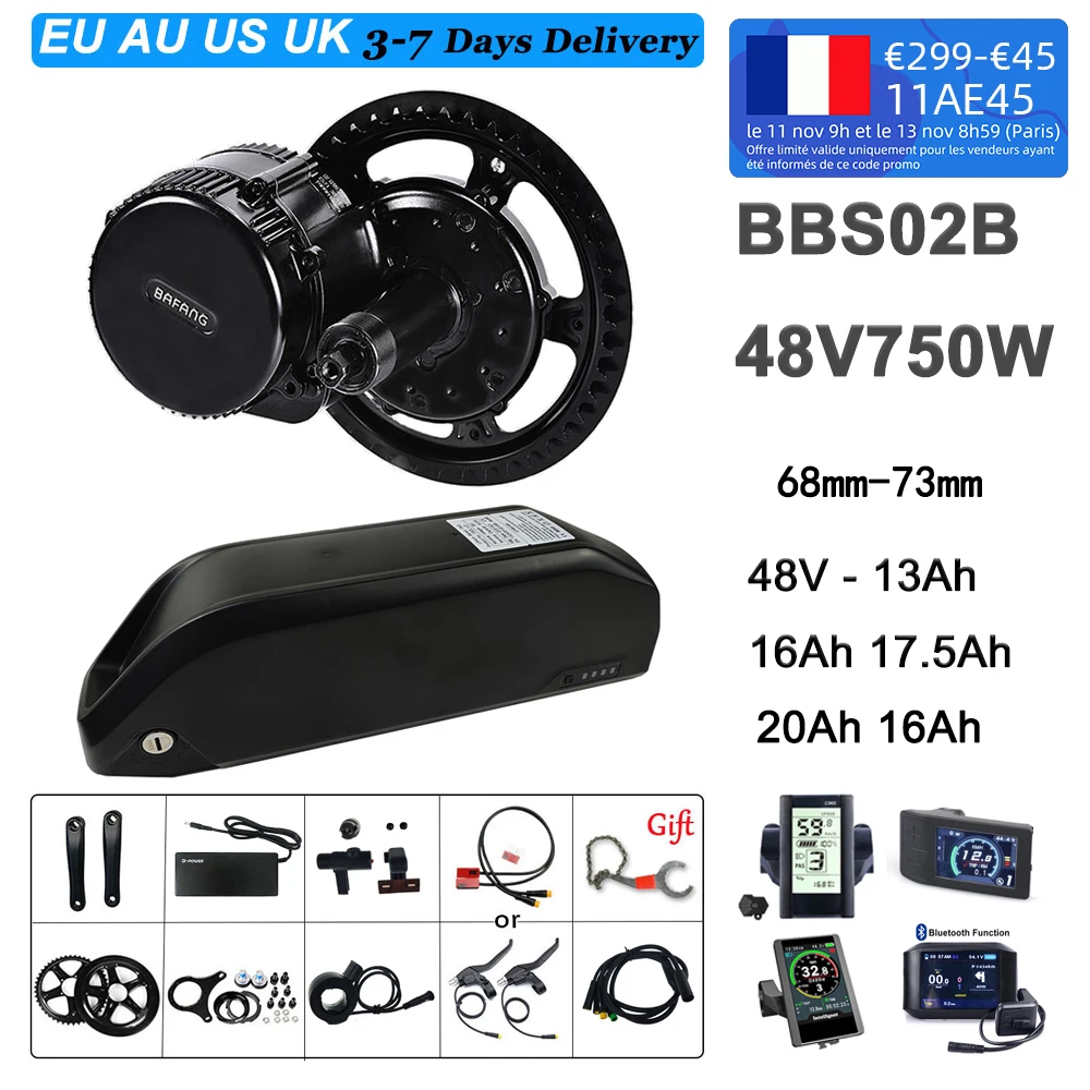 

Bafang 48V 750W BBS02B Mid Drive Motor Bicycle Electric Bike Conversion Kit 8Fun BBS02 eBike Central Engine with Lithium Battery