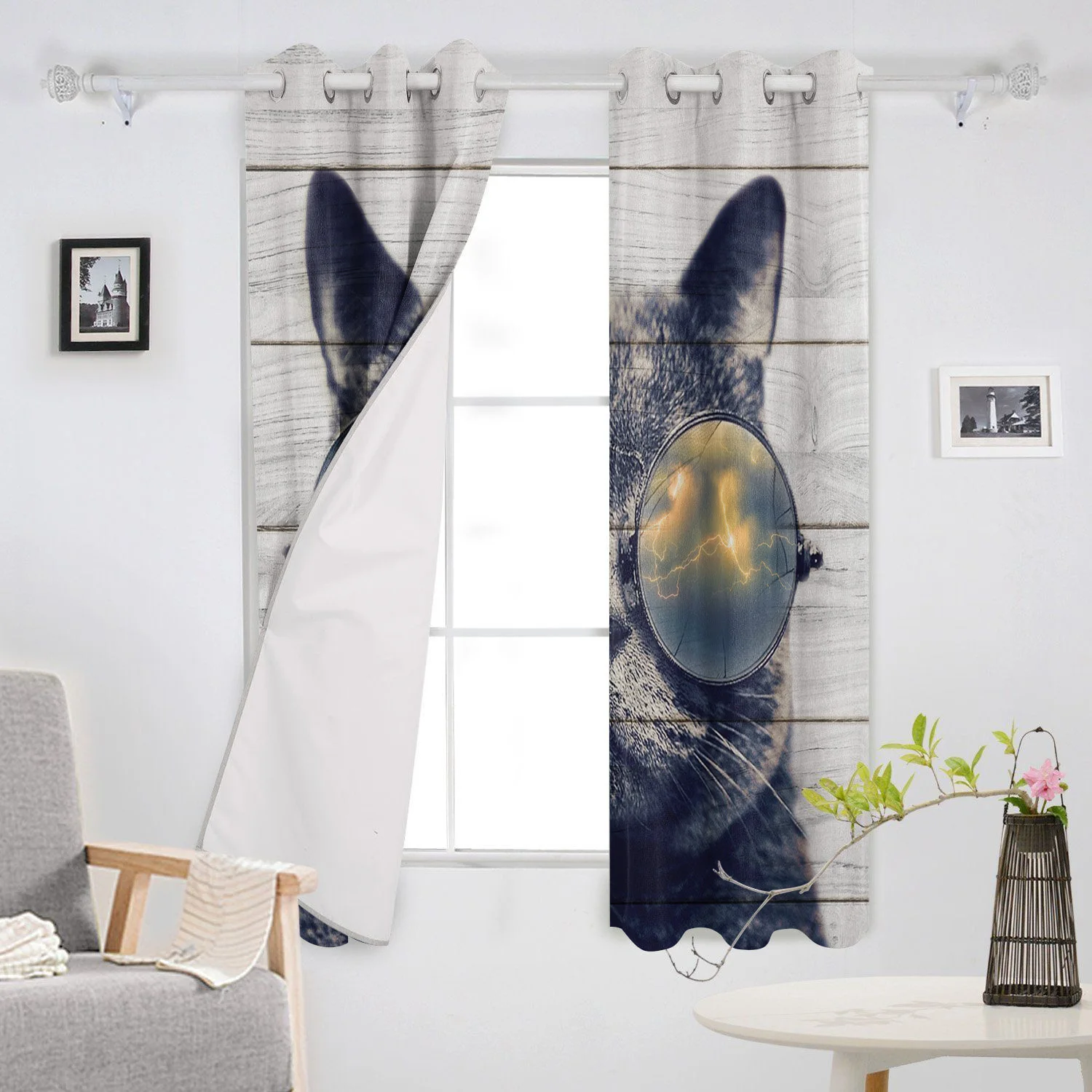 British Bobtail Cat Wearing Sunglasses Cool Window Curtains Living Room Kitchen Modern Home Decor Bedroom Treatment Drapes | Дом и сад