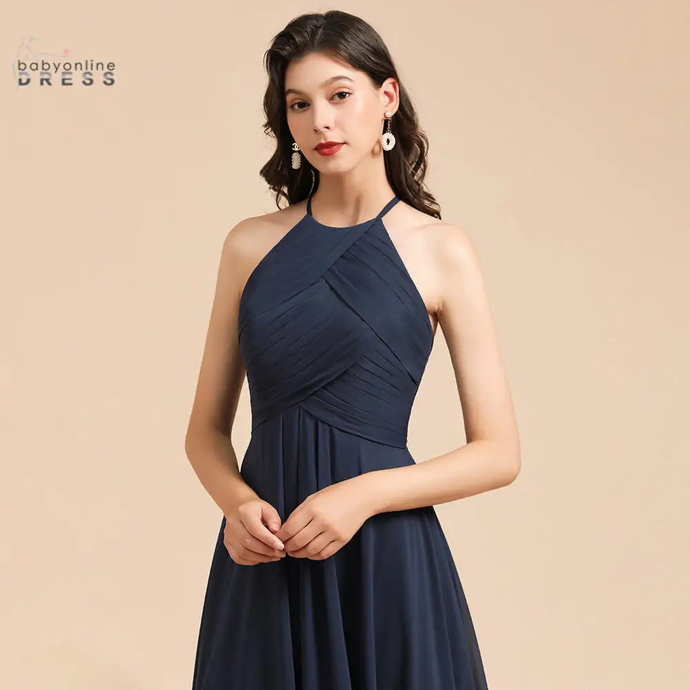 

Babyonlinedress 50 Colors Halter Long Evening Dress Chiffon Wedding Event Dress Woman Dress Pleated Sleeveless A Line Zipper