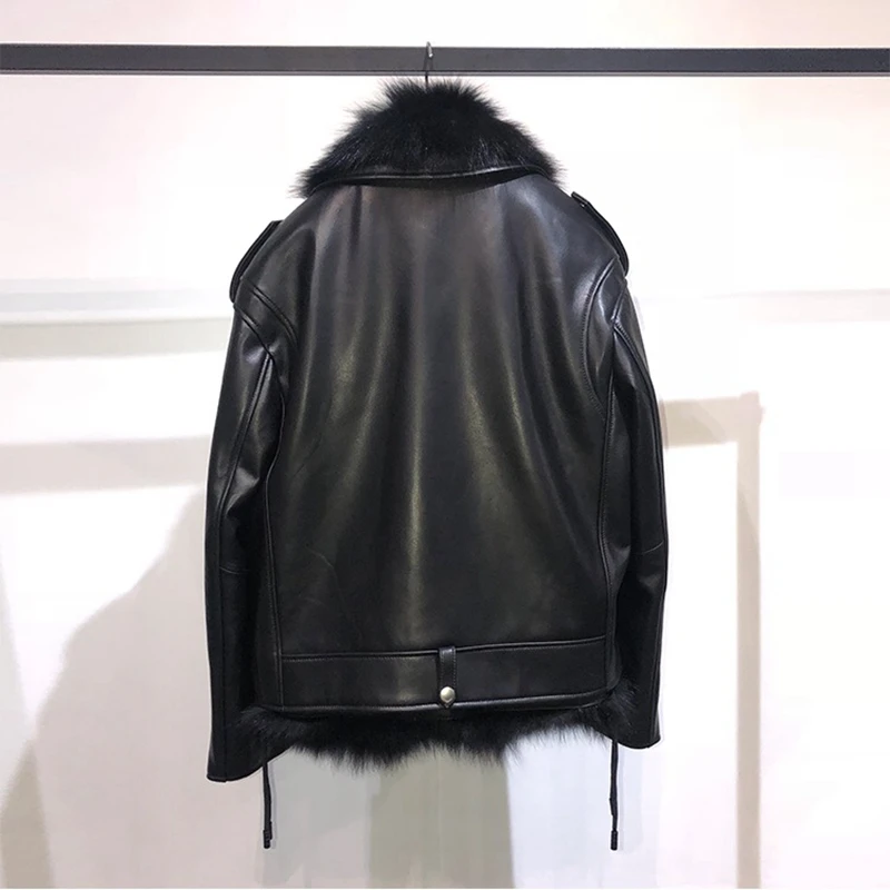 

Woman Coats 100% Natural Leather Sheepskin 2020 Fashion Real Fox Fur Vest Genuine Leather Ladies Jackets