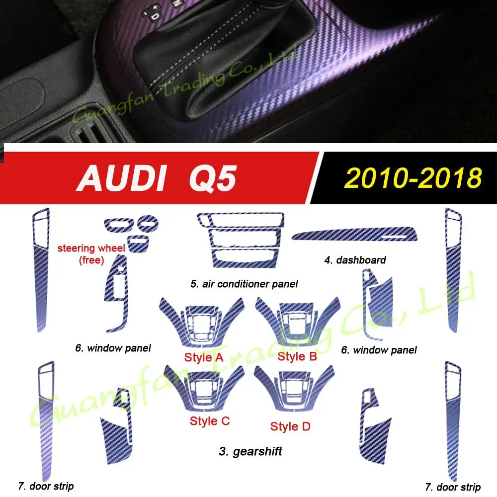 

3D/5D Carbon Fiber Car Interior Cover Center Console Color Sticker Decals Products Parts Accessories For Audi Q5 2010-2018