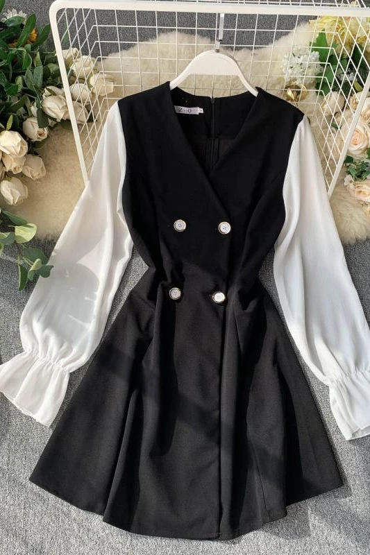 2019 Новое модное женское французское платье Ретро Темперамент двубортный