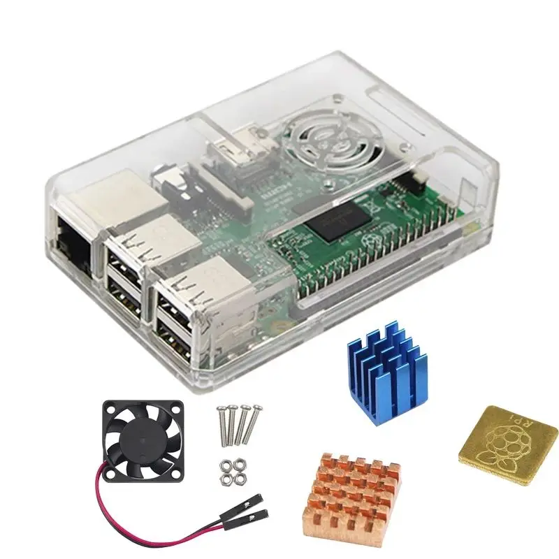 

Защитный чехол из АБС-пластика с охлаждающим вентилятором и радиатором 1 алюминий + 2 меди для Raspberry Pi 3 B +/3/2/ B +