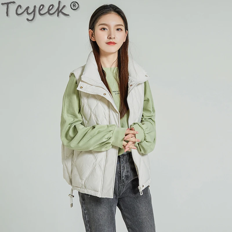 

Tcyeek 90% White Duck Down Coat Women Puffer Jacket Famale Short Korean Jackets Sleeveless New Fashion Winter Veste Femme SQQ539