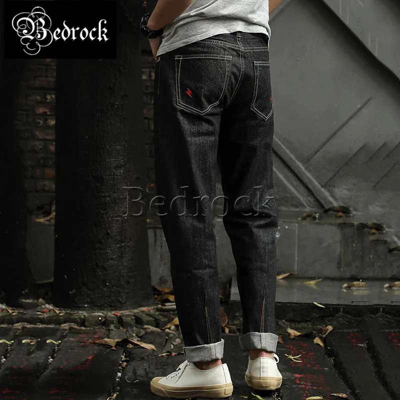 Mbbcar 13.5oz Original heavy undehydrated primary color red line denim pencil pants for men casual cattle jeans 718