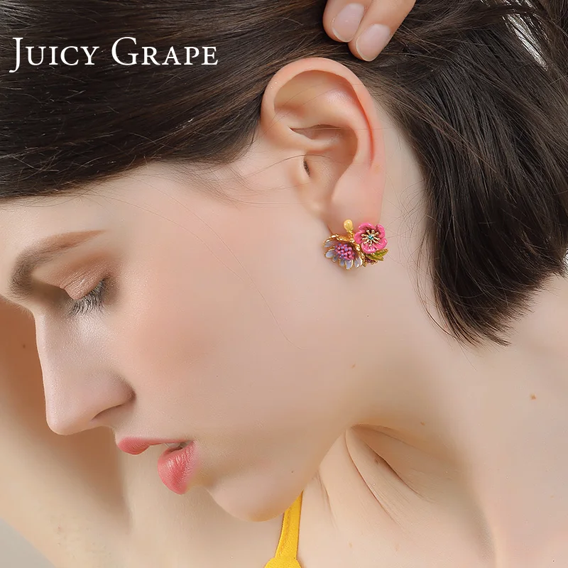 Juicy Grape Enmael Glaze Jewelry Hand Painted Flower Earrings Asymmetric Decorative | Украшения и аксессуары
