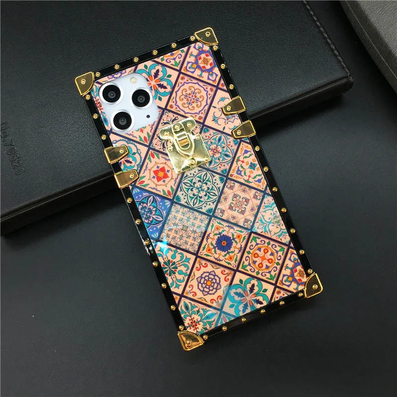 Color 1 with Lock Роскошная квадратная крышка Винтаж в клетку с цветами комплект чехол для samsung Galaxy S10 Lite S8 S9 Plus Note 10 9 8 J4 J6 A10 A7 A20 A50 M10 M20 - Цвет: Color 1 with Lock