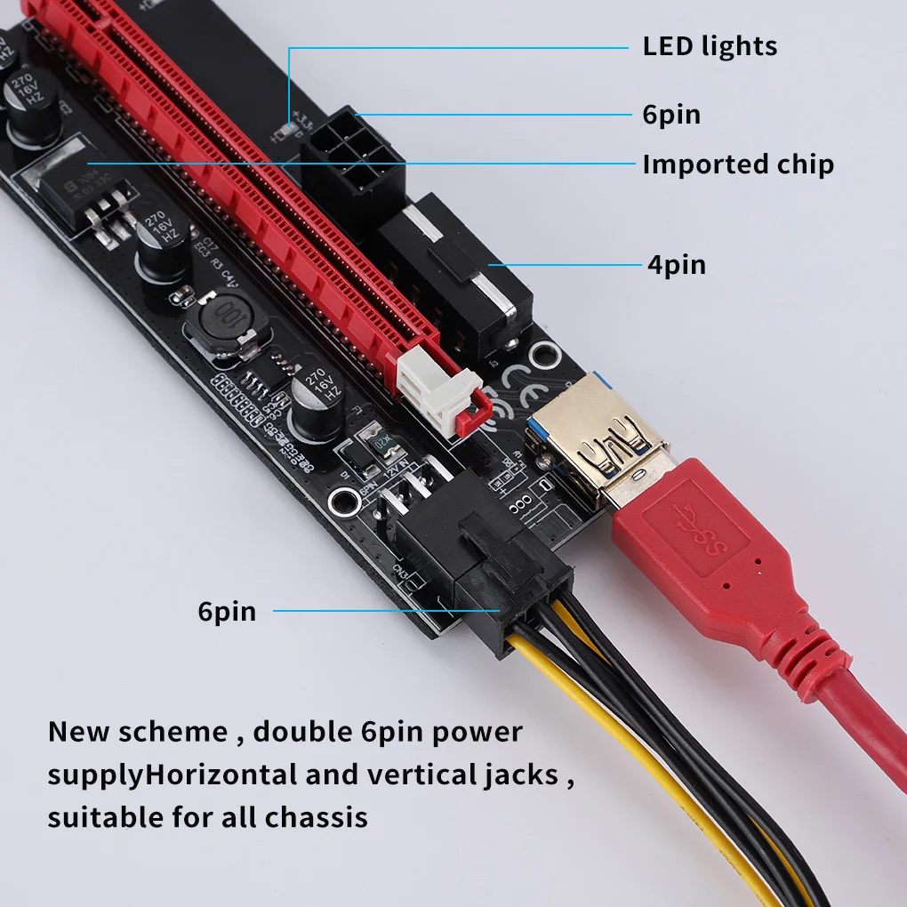 Новый 6 шт. VER009 USB 3 0 PCI-E Riser VER 009S Express 1X 4x 8x 16x расширитель переходника карта SATA 15pin до