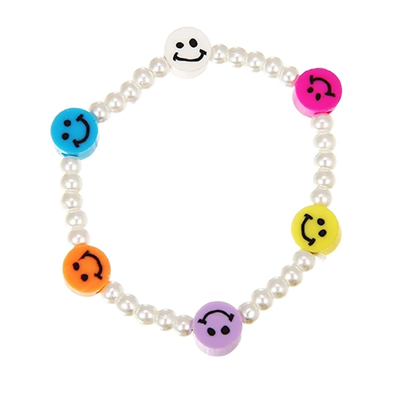 

ZHINI New Charming Imitation Pearls Bangle Bracelets for Women Personality Unique DIY Smiley Face Pendant Statement Bracelet