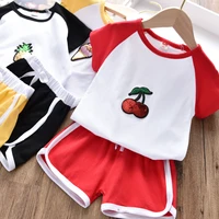 popular children set summer new baby clothes 2pcs set cherry pineapple ice cream print short sleeve t shirt topsshort pant 2 6y