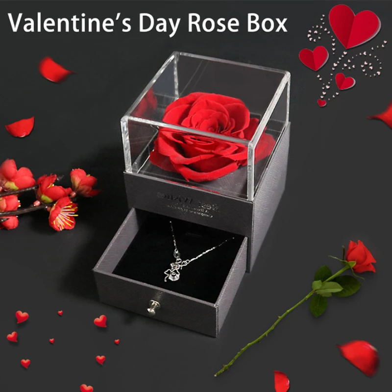 

Exquisite Valentines Day Gift Jewelry Box Rose Flower Box Eternal Flower Girl Birthday Wedding Mothers Day Party&Event Christmas