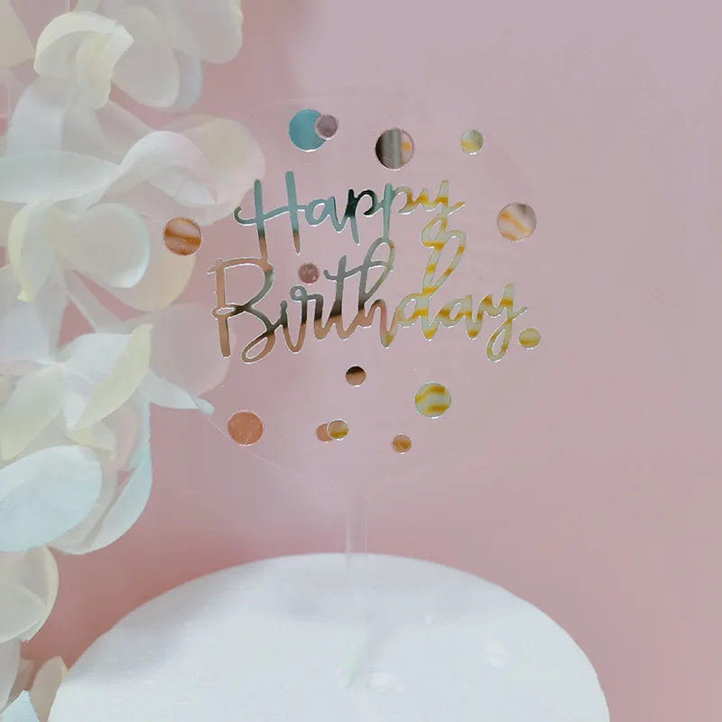 Новый акриловый Топпер для торта на день рождения в золотые и серебряные точки