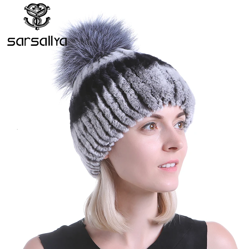 Sarsallya зимняя меховая шапка для женщин реального с мехом кролика Для Кепки шапочки