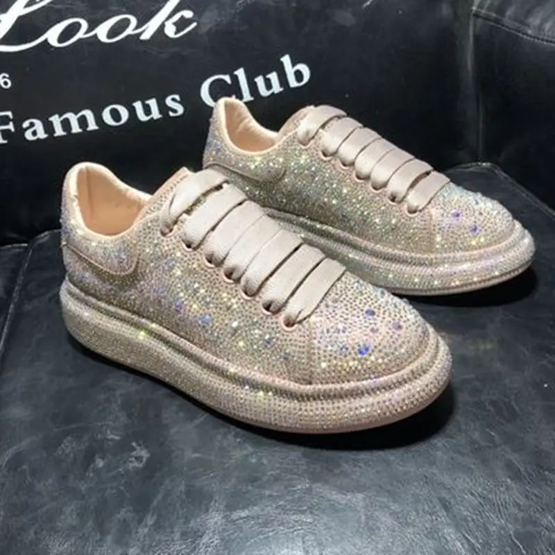 

Shiny Rhinestone Ladies Casual Shoes 2021 Spring Full Rhinestone Women's Platform Sports White Shoes Shine Rhinestone Sneakers