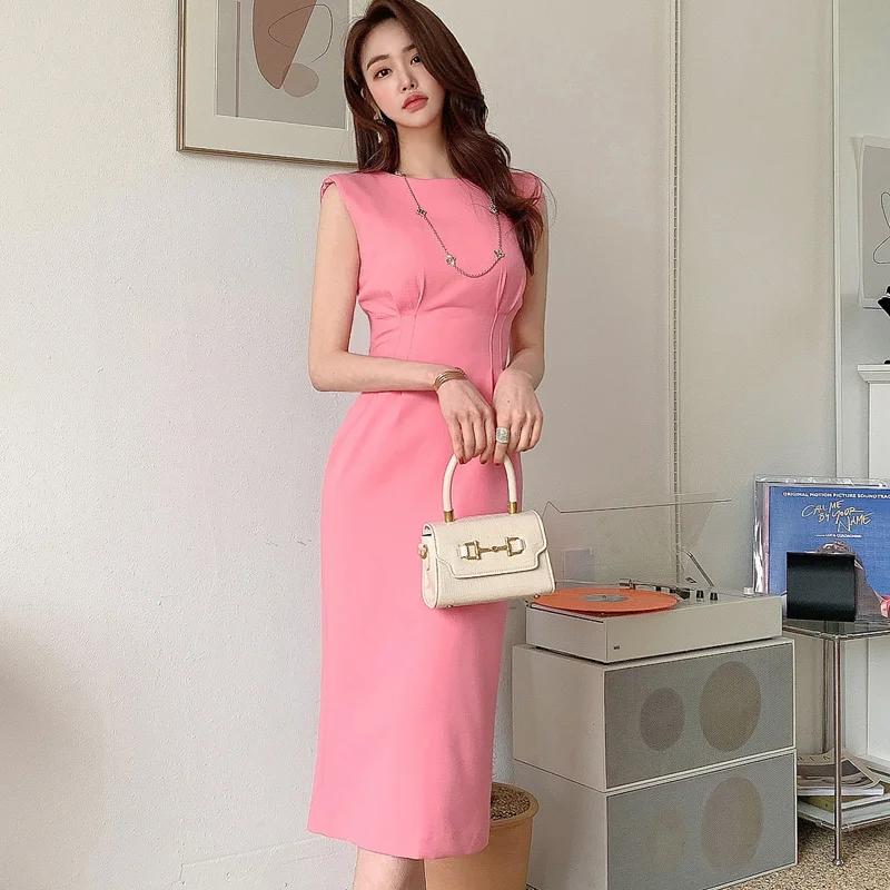 

Summer Office Lady Wear clothes Women Solid Formal Bodycon slevessless autumn winter fall Dress long elegant casual sundresses