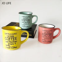 jo life retro enamel coffee beer mug cup travel tea mugs vintage office milk cup with hand grid