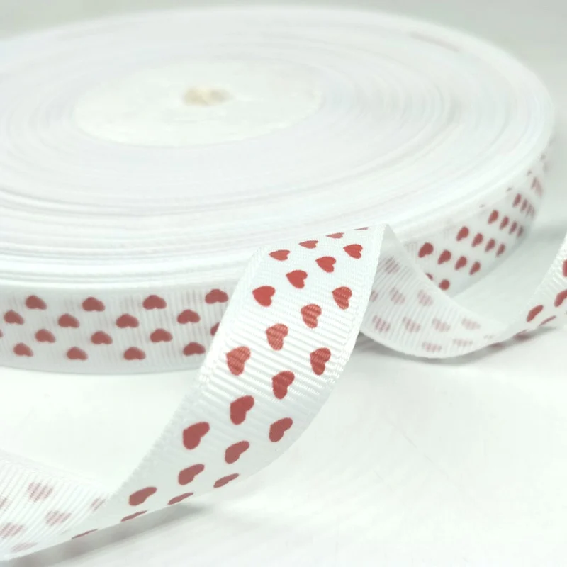 white and red heart HL 5/" 10 м/лот ленты с принтом в виде сердца для изготовления бантов, свадебная одежда, декоративная подарочная коробка, упаковочный пояс - Цвет: white and red heart