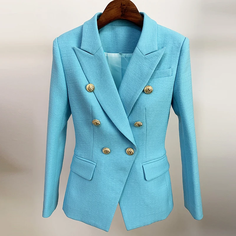 

HIGH STREET Newest 2021 Runway Designer Blazer Women's Classic Lion Buttons Double Breasted Slim Fitting Textured Blazer Jacket