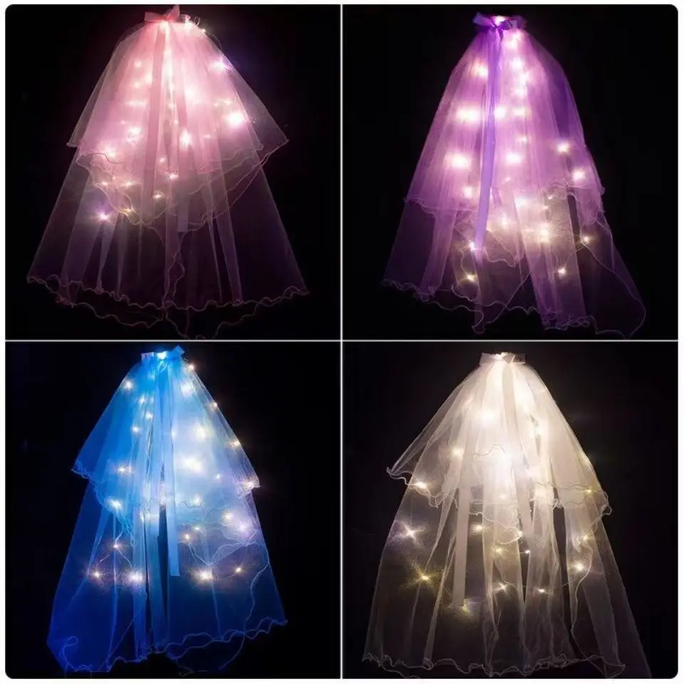 

Светящаяся светодиодная фата длиной 80 см, Сказочная пряжа с подсветильник кой, s-образные Струны для вечерние ринки, свадьбы, новинка, 2021