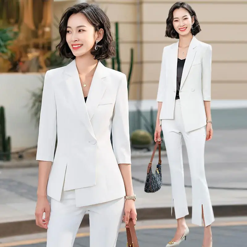 Women 2021 Spring Fashion Girl Pant Suits Female Long Sleeve OL Work 2 Piece Sets Ladies Slim Jacket Blazer and Trouser Y227