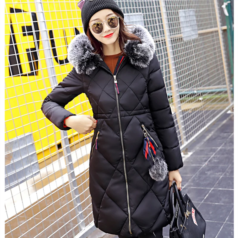 

Новая зимняя Женская хлопковая верхняя одежда с капюшоном и длинным рукавом, с меховым воротником, тонкая модная куртка на молнии, Женская У...