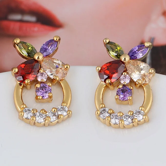 style 7 red Новые милые серьги с подвеской в виде совы, разноцветные прозрачные серьги-гвоздики с кристаллами, ювелирные изделия, простые серьги-Вишенки для женщин - Окраска металла: style 7 red