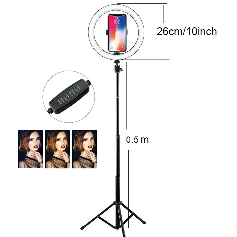 50cm BLACK 10 дюймов USB зарядка Selfie кольцевой свет вспышка Led камера телефон фото повышение фотографии для смартфона VK видео макияж - Цвет: 50cm BLACK