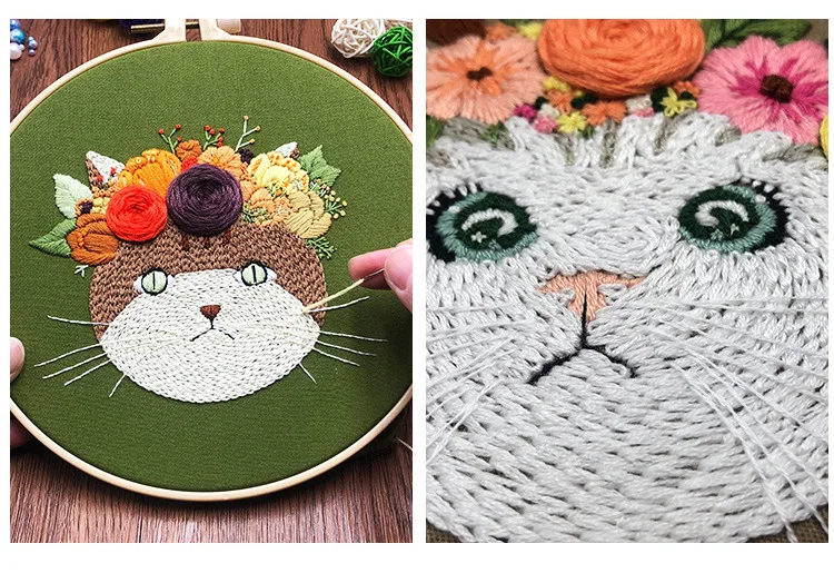 

Creative DIY3D Material Package Beginner Embroidery Fashion Cartoon Cute Flower Cat Kitty cross stitch gift decoration painting