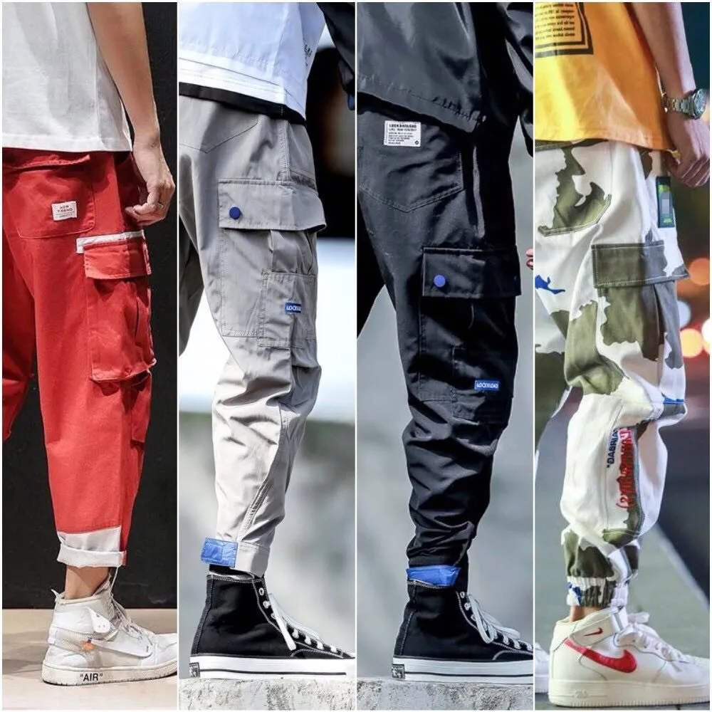 Homens Bonitos Multi-bolso Harem Pop Calças Streetwear Sweatpants Hombre Masculino Casual Moda Carga Hip