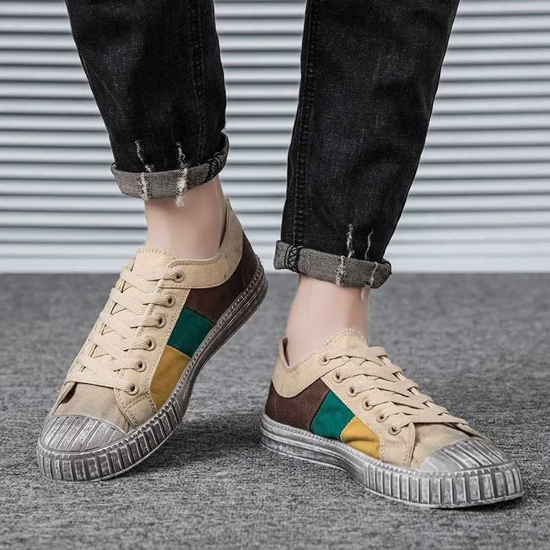 Мужские парусиновые туфли в стиле ретро коричневые дышащие кроссовки лоферы