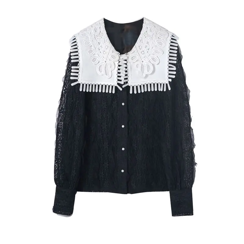 

XITAO Mesh Blouse Fashion Patchwork Single Breast Thin Perspective Goddess Fan Casual Style Elegant Loose Shirt Top ZLL5452