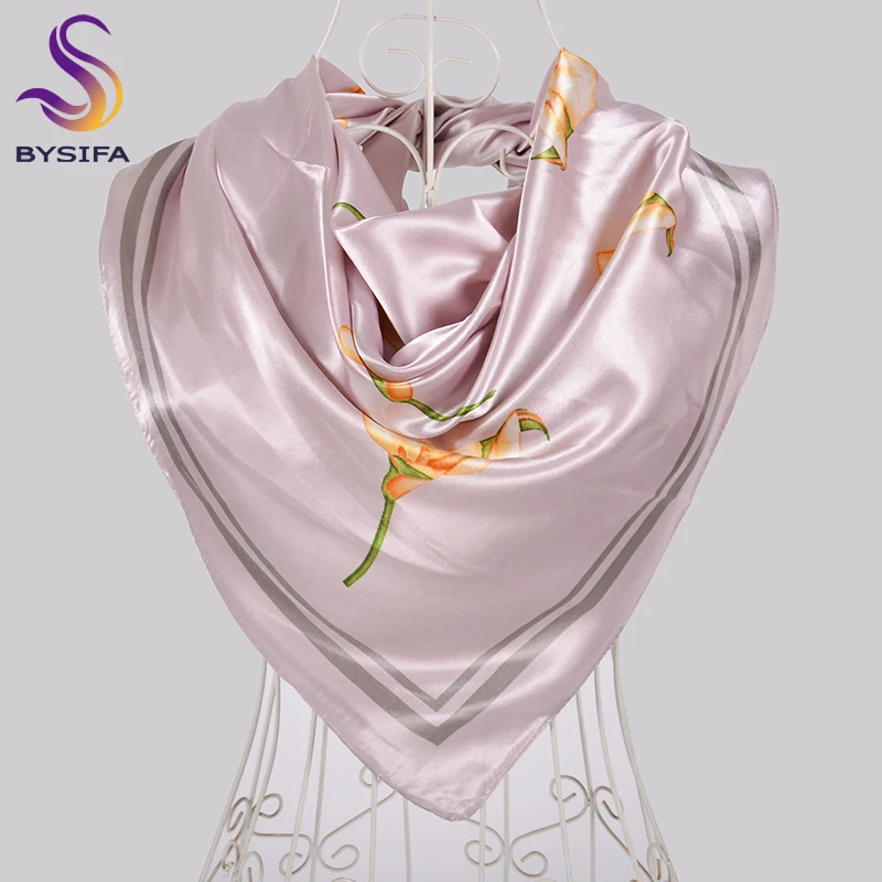 [BYSIFA] Новый бежево белый шелковый шарф шаль женская элегантная осенне зимняя